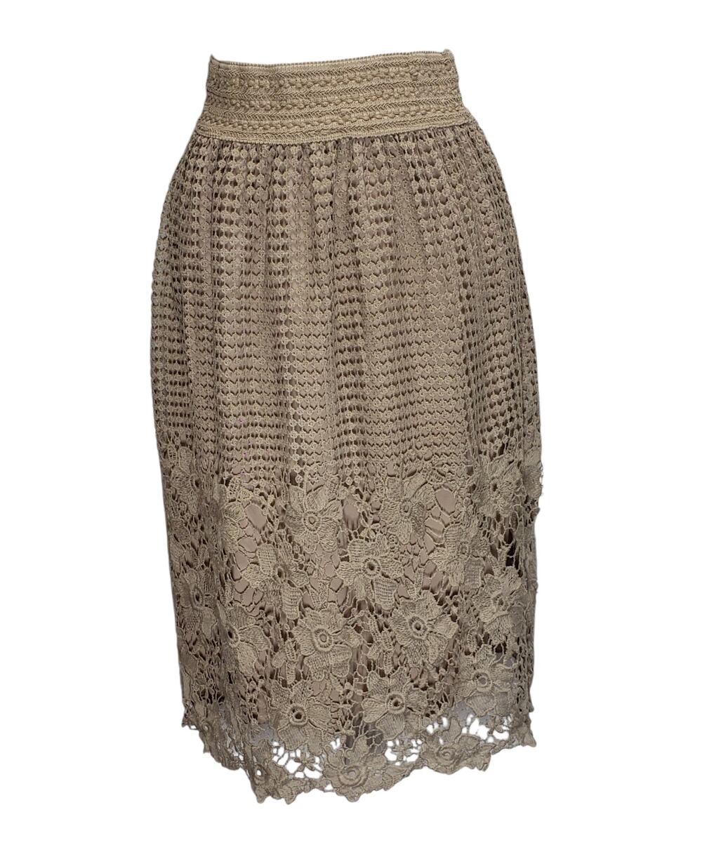 Vintage J. Gee Tan Crochet Skirt M Y2K Cottagecore Whimsigoth Coastal Grandma